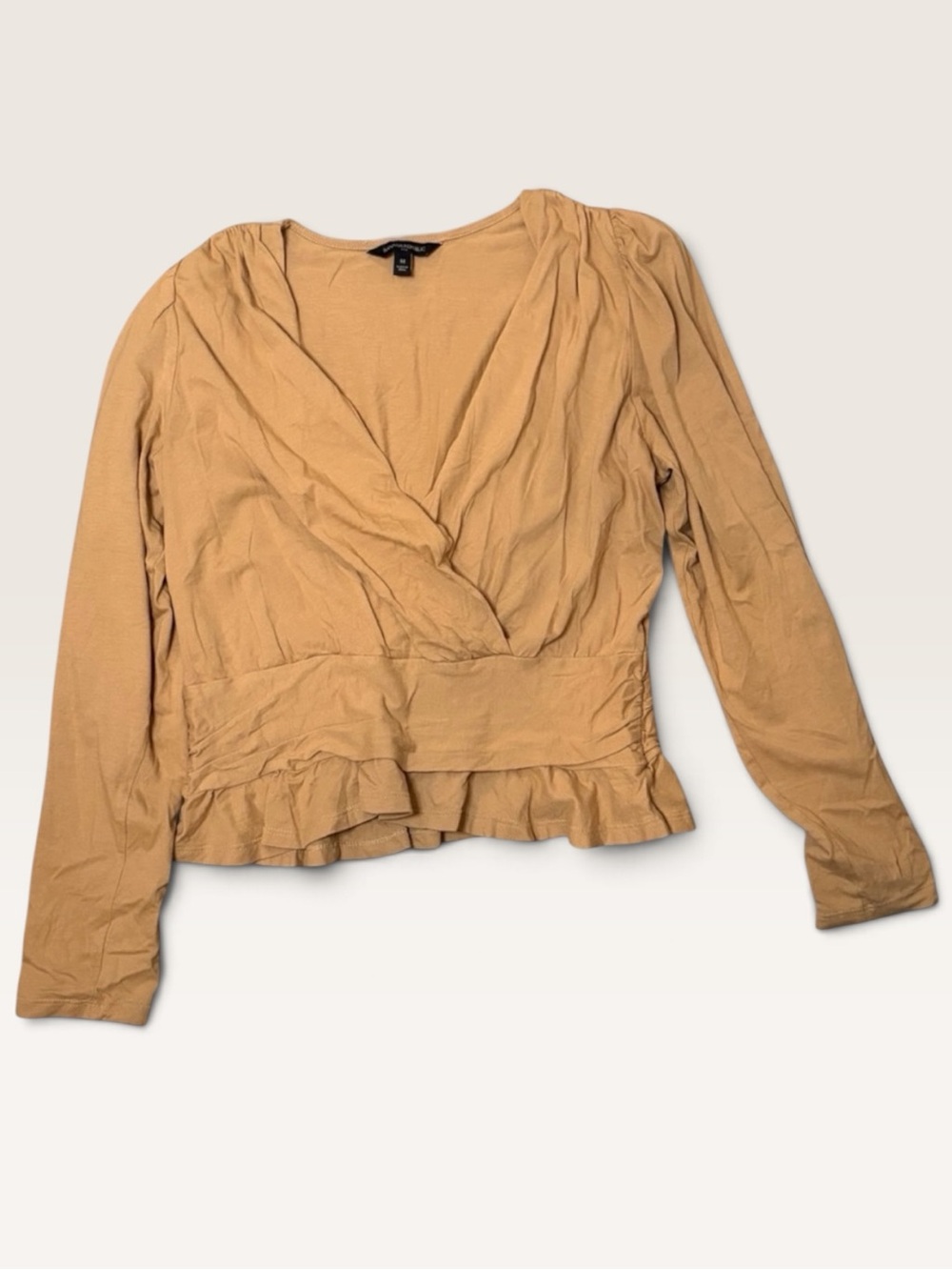 Banana Republic M Camel Surplice Wrap Peplum Top Cotton Modal